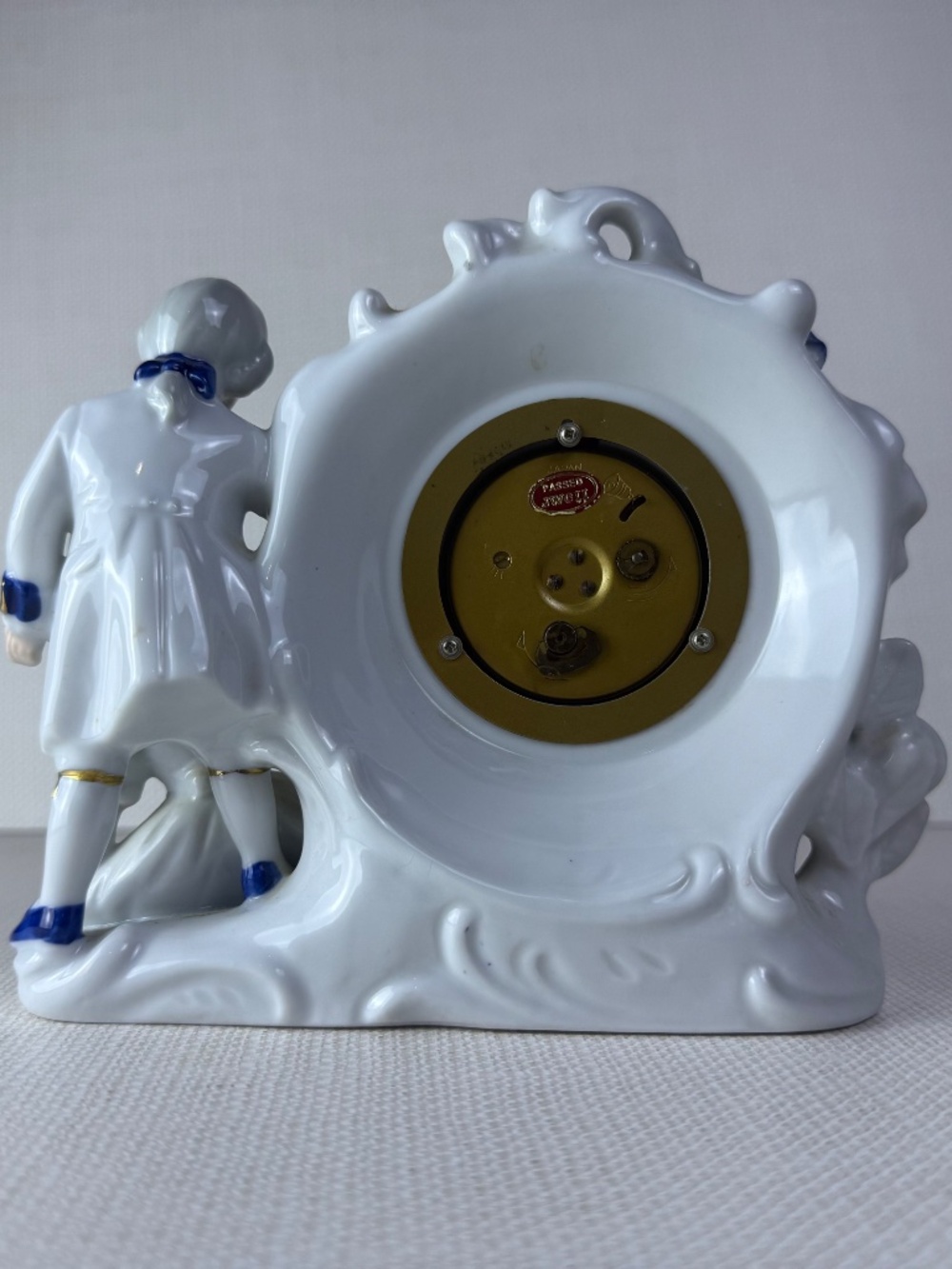 Vintage Linden Porcelain Mantel Clock Blue White Gold Victorian Figurines Japan - Picture 4 of 12